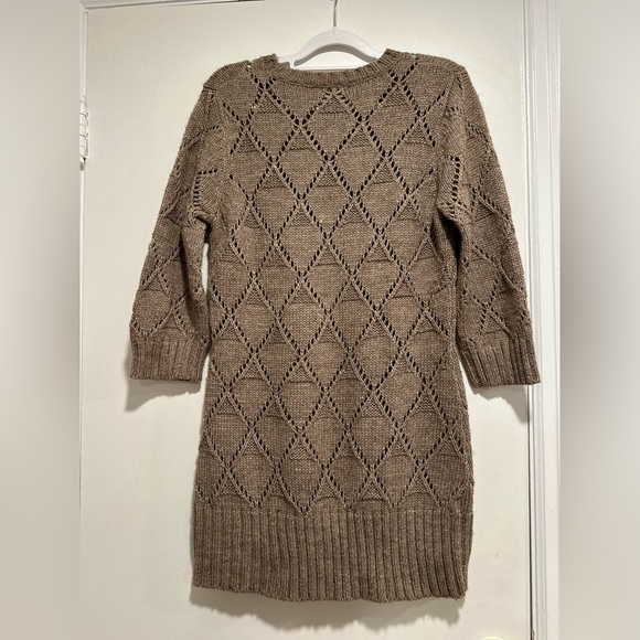Fenn Wright Manson Woman XL Brown Wool Blend Open Knit 3/4 sweater Dress. - Picture 3 of 12